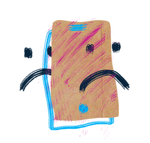 Illustrated phone with unhappy face